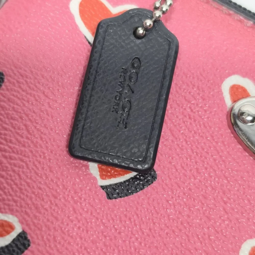 Coach Hearts Print Small Pink Pouch Wallet Wristlet F52560 Missing Strap